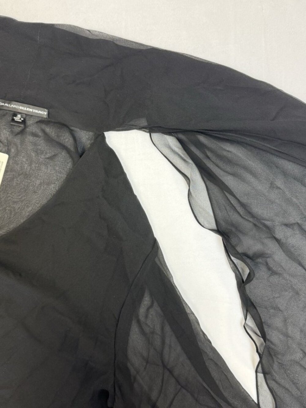NWT Linda Allard Ellen Tracy Sheer Silk Blouse Black Size 16 - Picture 8 of 16